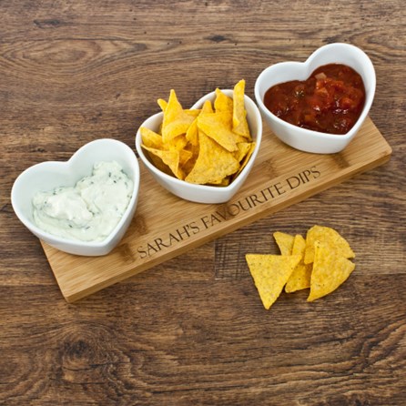 Personalised Heart Shaped Dip Bowls and Tray