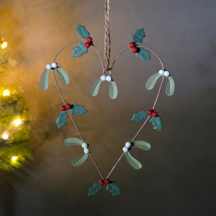 Holly and Mistletoe Heart Hanging Christmas Decoration Christmas Hanging Decoration Mistletoe Hanging Heart