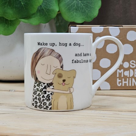 'Hug a Dog' Mug Rosie Made A Thing Novelty Quirky Fun Gifts Bone China Mugs Mother's Day Gifts Birthday Gifts
