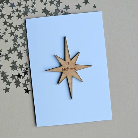 'I Believe' Wooden Christmas Star Token and Card Handmade Christmas Cards Festive Gifts Christmas Gifts Sentiment Keepsake Token