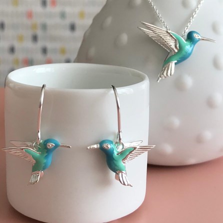 Solid Silver Handpainted Hummingbird Earrings Solid Silver Handpainted Hummingbird Earrings
