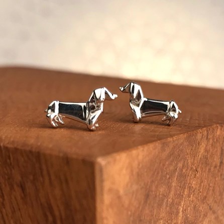 Solid Silver Origami Dachshund Earrings Solid Silver Origami Dachshund Earrings