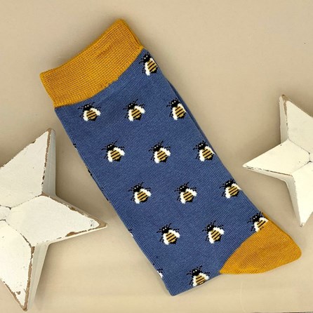 Men's Bamboo Honey Bees Socks in Blue Men's socks father's day socks bamboo socks honey bees blue one size
