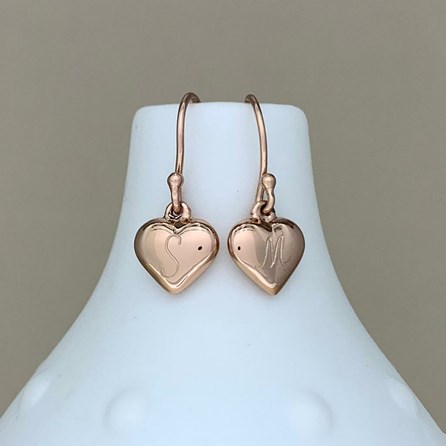 Engraved Rose Gold Plated Puffed Heart Earrings Bridal Jewellery Bridesmaid Jewellery Wedding Jewellery Flower Girl Maid of Honour Jewellery