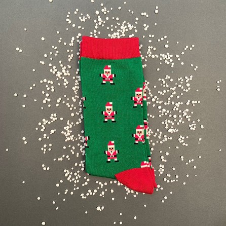 Men's Bamboo Pixel Santa Socks In Green Men's socks christmas socks bamboo socks pixel santa green one size
