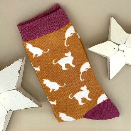 Bamboo Cat Socks In Mustard Ladies socks bamboo socks cat mustard soft one size