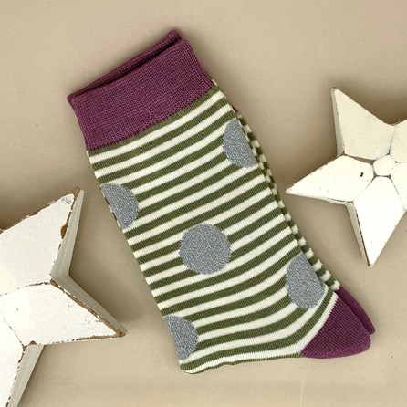 Bamboo Sparkle, Spots & Stripes Socks In Olive Ladies socks bamboo socks sparkle spots stripes olive one size