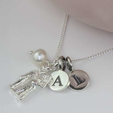 Personalised Bride And Groom Silver Charm Necklace Bridal Jewellery Bridesmaid Jewellery Wedding Jewellery Flower Girl Maid of Honour Jewellery