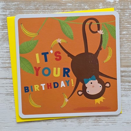 'It's Your Birthday!' Monkey Card Children's Fun Bright Colourful Birthday Greetings Card Monkey