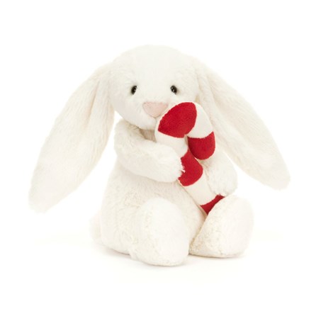 Jellycat Bashful Bunny with Candy Cane Jellycat Christmas Jellycat Bunnies Jellycat Bashful Bunny Soft Cuddly Toys Jellycat Candy Cane