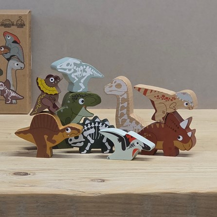 Jurassic Stacking Dinosaurs & Bag Wooden Stacking Animals Dinosaurs Children's Games and Toys Animal Sets