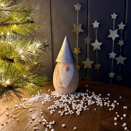 Large Wooden Santa In Silver Hat Large Wooden Santa In Silver Hat