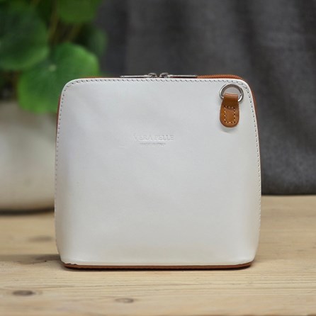 Leather Cross Body Handbag in White and Tan Leather Cross Body Handbags Crossbody Bags And Accessories Mother's Day Gifts Birthday Gifts