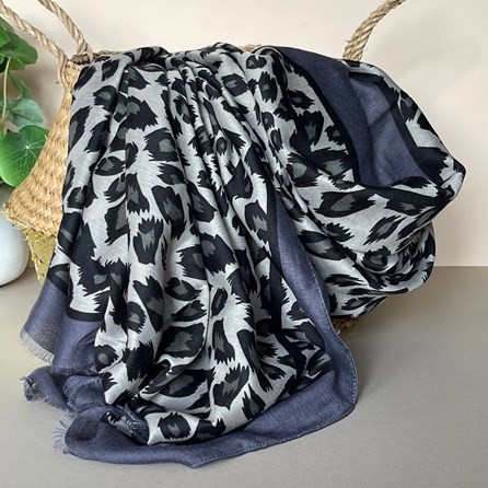 Leopard Print Scarf with Double Grey and Black Border Gifts For Women Scarves And Accessories Leopard Print Scarf with Double Grey and Black Border