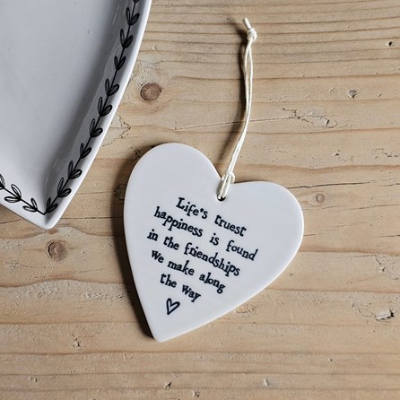 'Life's Truest Happiness...' Porcelain Hanging Heart Home Decorations Homeware Gifts Sentiment Keepsake Gifts Porcelain Gifts Hanging Heart