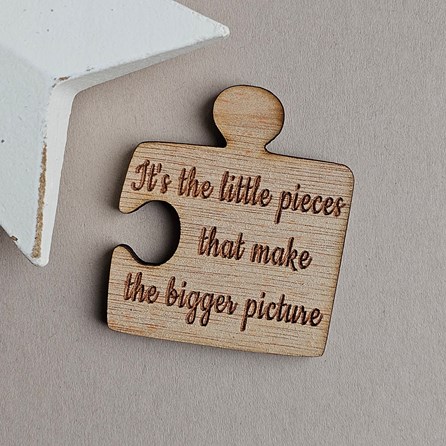 'Little Pieces...Bigger Picture' Jigsaw Pocket Token Wooden Sentiment Token Wooden Keepsake Gift Sentiment Gifts Pocket Token Gift