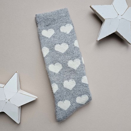 Long Welly Boot Socks with Hearts in Light Grey Warm Fluffy Snuggly Socks Gifts For Women Valentines Gifts Birthday Gifts Welly Boot Socks