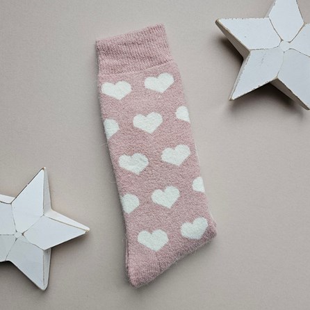 Long Welly Boot Socks with Hearts in Pink Warm Fluffy Snuggly Socks Gifts For Women Valentines Gifts Birthday Gifts Welly Boot Socks