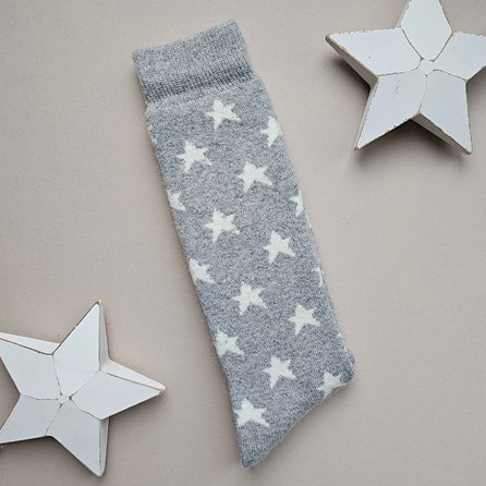 Long Welly Boot Socks with Stars in Light Grey Warm Fluffy Snuggly Socks Gifts For Women Valentines Gifts Birthday Gifts Welly Boot Socks