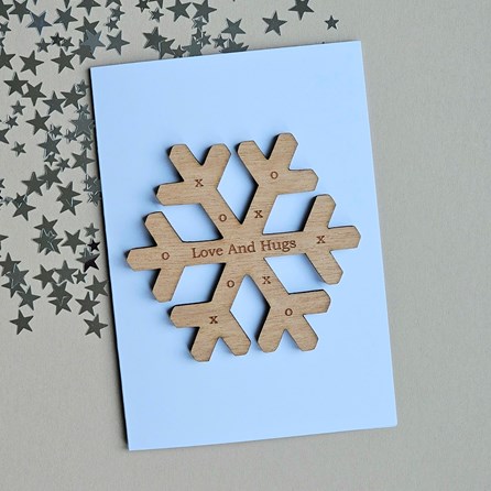 'Love and Hugs' Wooden Snowflake Token and Card Handmade Christmas Cards Festive Gifts Christmas Gifts Sentiment Keepsake Token