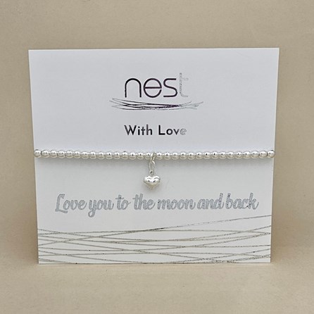 'Love You To The Moon And Back' Beaded Charm Bracelet Beaded Bracelet Carded Bracelet Sentiment Love you to the moon and back Heart Silver Plated