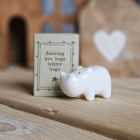 Matchbox Hippo 'Sending You Huge Hippo Hugs' Home Decorations Homeware Gifts Sentiment Keepsake Gifts Porcelain Gifts Matchbox Hippo