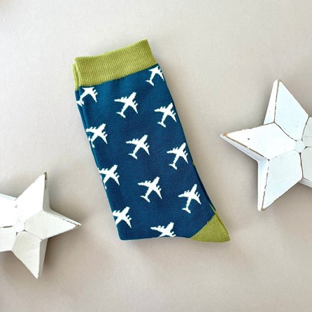 Men's Bamboo Airplanes Socks in Teal Men's socks father's day socks bamboo socks airplanes teal one size