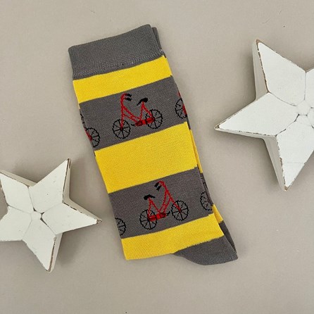 Men's Bamboo Bikes Socks in Grey Men's socks father's day socks bamboo socks bike socks grey yellow stripe one size
