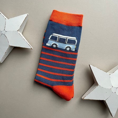 Men's Bamboo Camper Stripe Socks in Blue Men's socks father's day socks bamboo socks bike socks camper van stripe blue one size