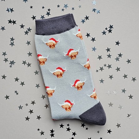 Men's Bamboo Christmas Highland Cows Socks in Silver Men's Christmas Socks Xmas Festive Socks Mr Sparrow Bamboo Socks Clothing Highland Cow