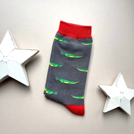 Men's Bamboo Crocodiles Socks in Grey Men's socks father's day socks bamboo crocodiles grey green red one size
