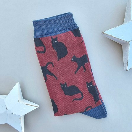 Men's Bamboo Cute Cats Socks in Oxblood Red Men's socks father's day socks bamboo cute cats oxblood red one size