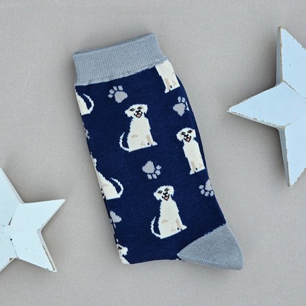 Men's Bamboo Happy Labradors Socks in Navy Blue Men's socks father's day socks bamboo socks happy labradors navy blue dogs one size