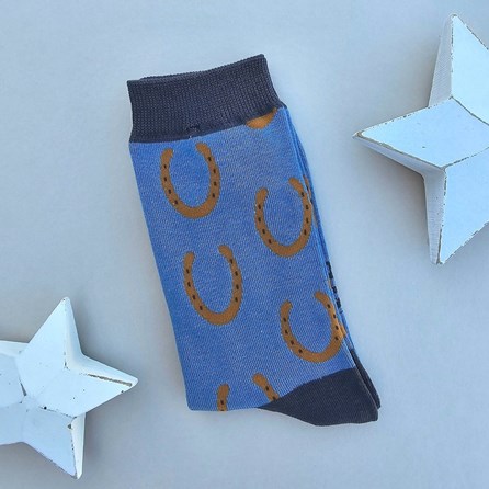 Men's Bamboo Horseshoes Socks in Denim Blue Men's socks father's day socks bamboo socks horseshoes denim blue one size