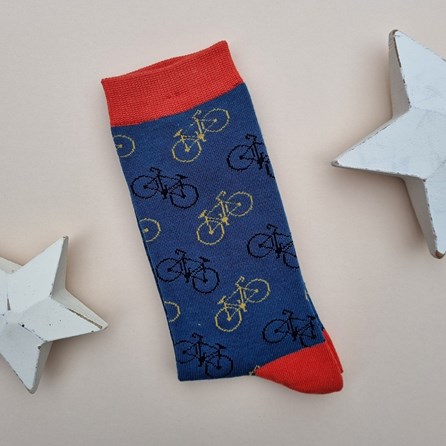 Men's Bamboo Little Bikes Socks in Denim Blue Men's socks father's day socks bamboo socks little bikes denim blue one size