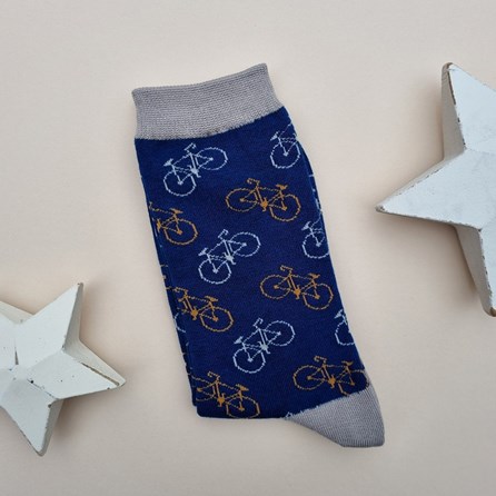 Men's Bamboo Little Bikes Socks in Navy Blue Men's socks father's day socks bamboo socks little bikes navy blue one size