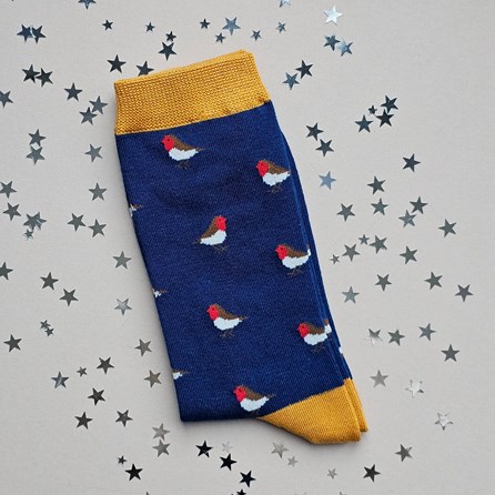 Men's Bamboo Little Robins Socks in Navy Blue Men's socks father's day socks bamboo socks little robins navy blue one size