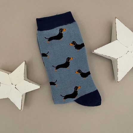 Men's Bamboo Little Sausage Dogs Socks in Denim Men's socks father's day socks bamboo socks little sausage dogs denim one size