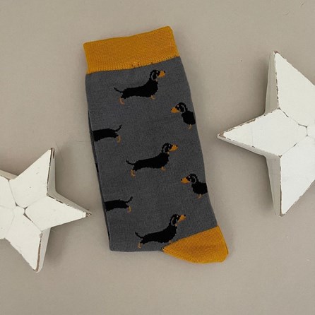 Men's Bamboo Little Sausage Dogs Socks in Grey Men's socks father's day socks bamboo socks little sausage dogs grey one size