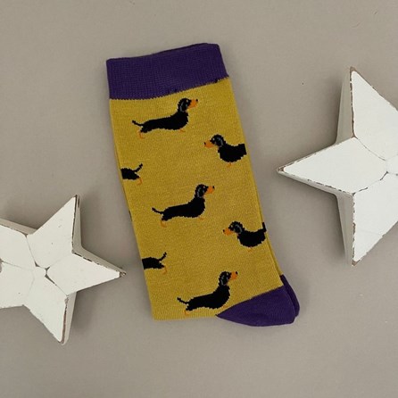 Men's Bamboo Little Sausage Dogs Socks in Yellow Men's socks father's day socks bamboo socks little sausage dogs yellow one size