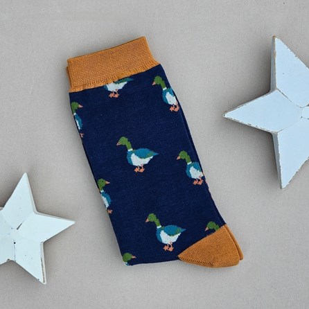 Men's Bamboo Mallard Ducks Socks in Navy Blue Men's socks father's day socks bamboo socks mallard duck navy blue one size