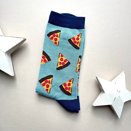 Men's Bamboo Pizza Slices Socks in Duck Egg Men's socks father's day socks bamboo socks pizza slices duck egg one size