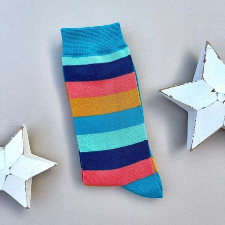 Men's Bamboo Rainbow Stripes Socks in Turquoise Men's socks father's day socks bamboo socks rainbow stripe turquoise one size