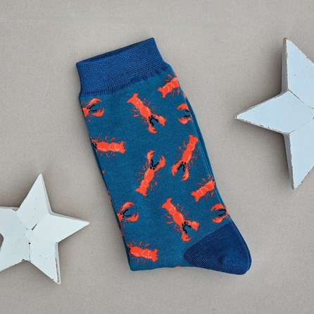 Men's Bamboo Red Lobsters Socks in Blue Men's socks father's day socks bamboo socks red lobster blue one size