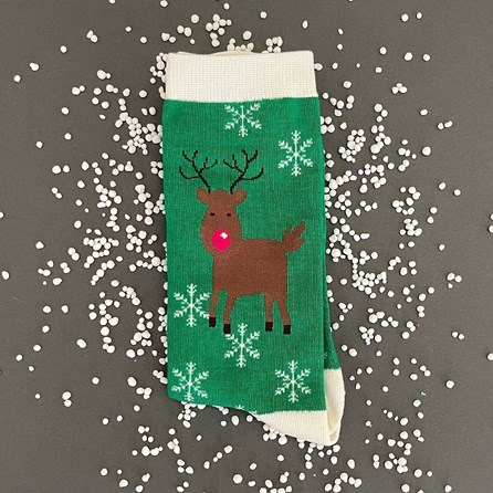 Men's Bamboo Rudolph Socks in Green Men's socks christmas socks bamboo socks rudolph green one size