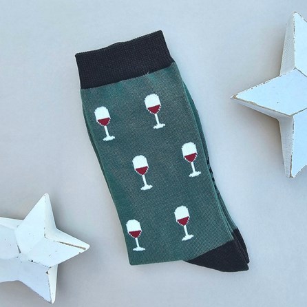 Men's Bamboo Wine Glass Socks in Green Men's socks father's day socks bamboo socks wine glass green one size