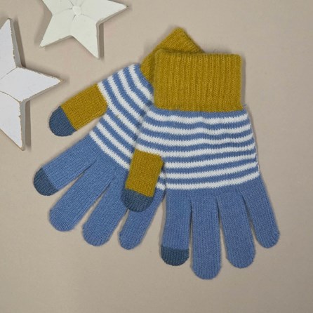 Men's Soft Knit Stripe Gloves in Blue and Ochre Soft Warm Winter Men's Knitted Gloves Gifts For Men Men's Soft Knit Stripe Gloves in Blue and Ochre