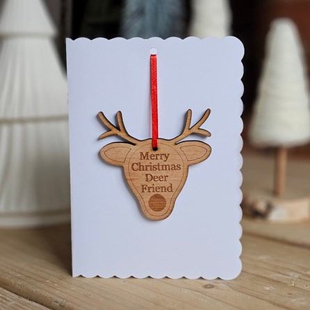 'Merry Christmas Deer Friend' Hanging Decoration Card Handmade Christmas Cards With Gift Token Wooden Hanging Decoration Merry Christmas Friend
