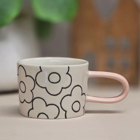Mono Outline Flower Mug Caroline Gardner Ceramic Porcelain Mug Cup Drinkware Tableware Mono Outline Flower Mug