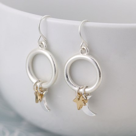 Moon & Star Gold Plated Hoop Drop Earrings Moon & Star Gold Plated Hoop Drop Earrings